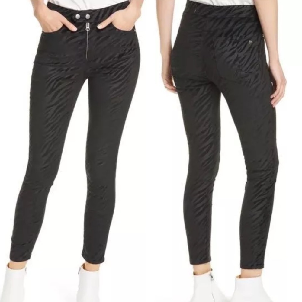 Rag and Bone Womens Nina Jeans High rise Zebra stripe Ankle Skinny Black…